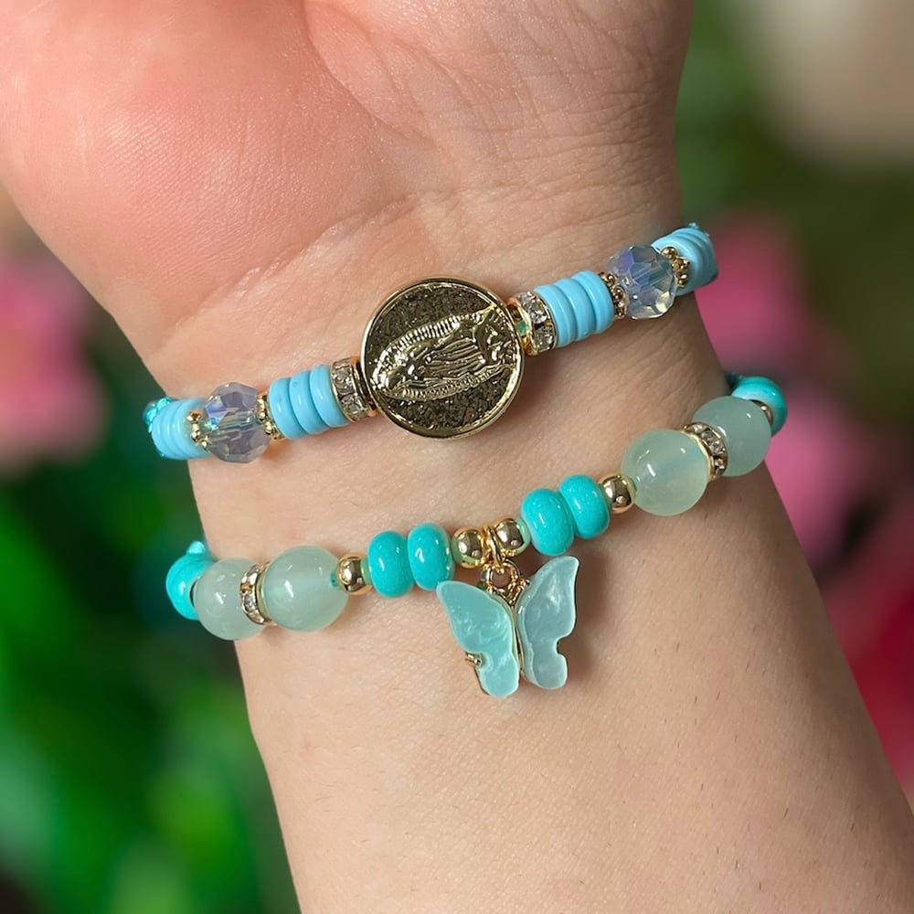Virgencita turquoise bracelet set