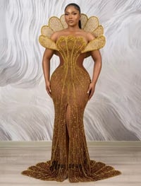 Image 1 of Gold Luxury Dubai Front Slit Mermaid Gown