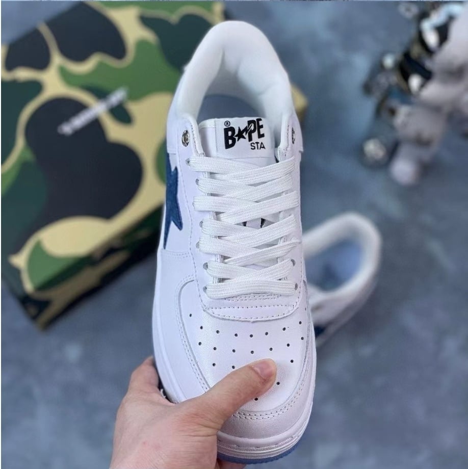 Bape Sta 2FUL Blue Logo Shoes White | Exclusively Drapped