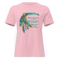 Image 1 of Listen to the Wind It Talks Feather Tee – Turquoise Western Boho Inspirational Cowgirl Shirt