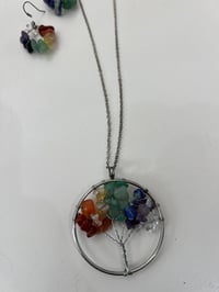 Image 2 of colorful tree of life necklace with earrings 