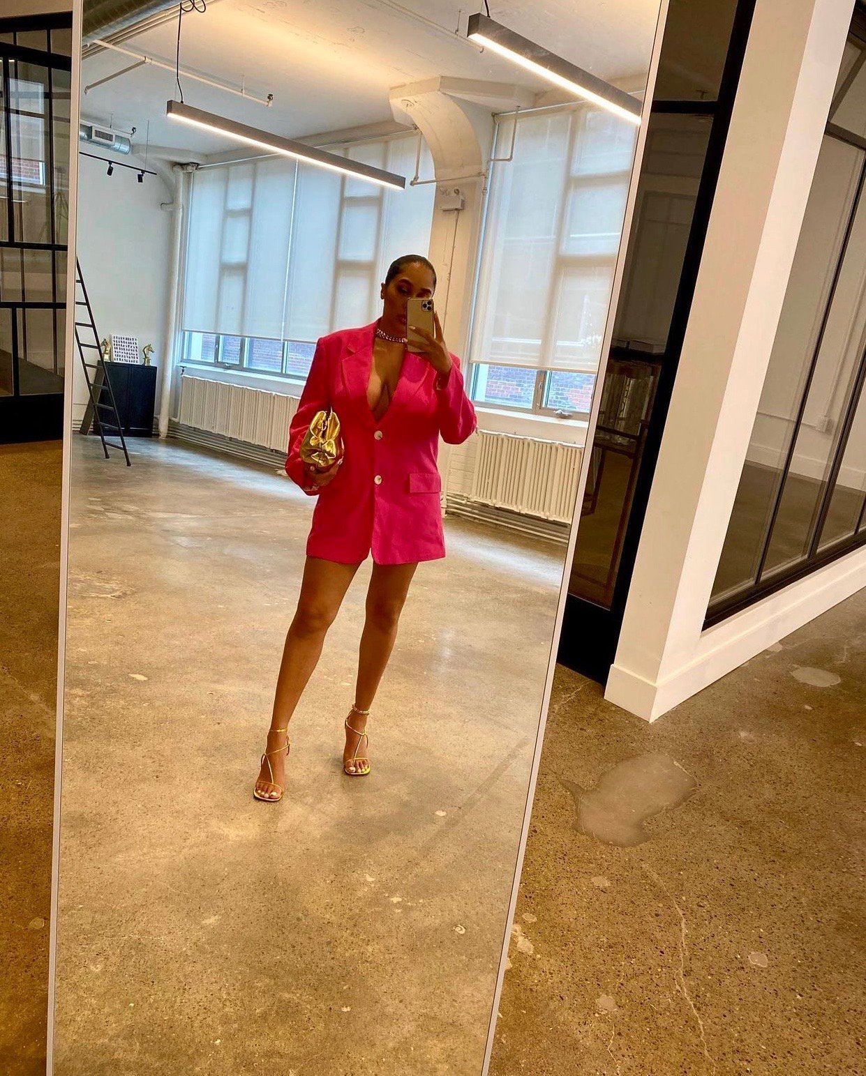 Image of ZARA HOT PINK OVERSIZED BLAZER DRESS (LARGE)