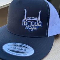 Image 3 of Flatbill trucker hat (blue outline logo) 