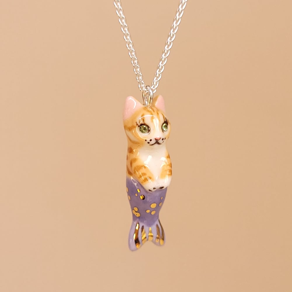 Image of Ginger Tabby Purrkitten Porcelain & Sterling Silver Pendant