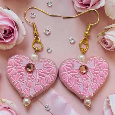 Image of Pink Hearts & Bow Austrian Crystal Acrylic earrings copy
