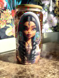 Image 1 of Pinks/Yellow Mix 16oz. glass snowglobe tumbler