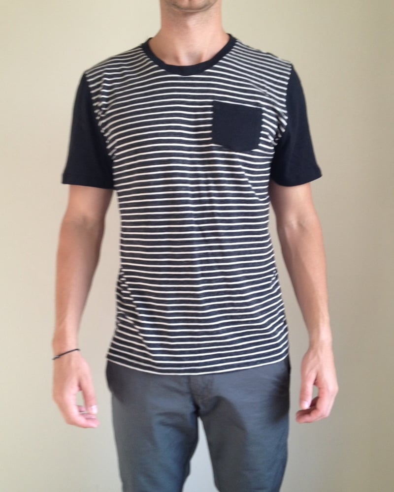 Image of Crew Neck w/ Pocket Black Stripes