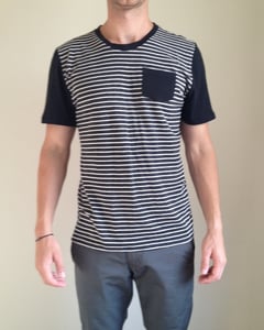 Image of Crew Neck w/ Pocket Black Stripes