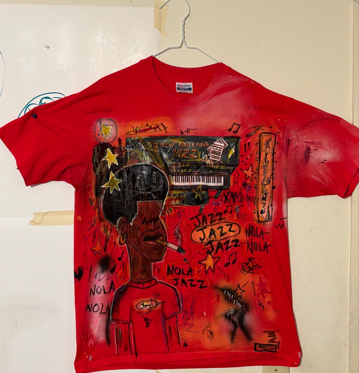 Image of "NEW ORLEANS JAZZ" 1/1 hand-painted shirt XL (fits small)