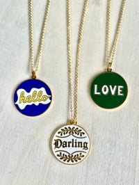 Image 3 of Gold Enamel Pendant Necklaces – “Hello,” “Love” & “Darling” with Adjustable Chain