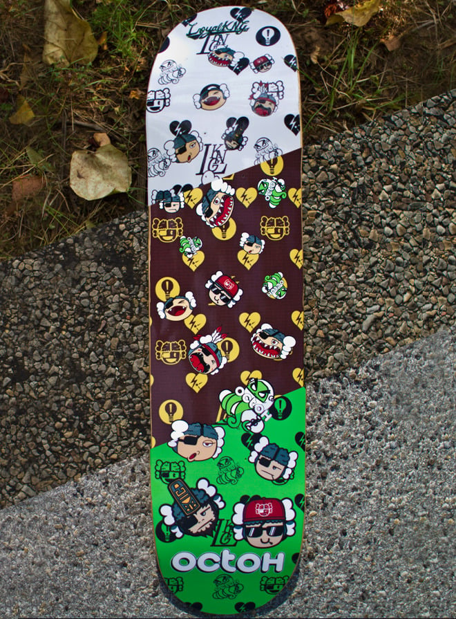 Image of Loyal K.N.G. x Octoh Skatedeck Collab (White/Brown/Green)