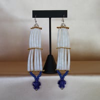 Image 1 of two tier Dentalium earrings (blue turtles)