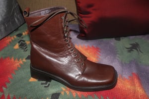 Image of Brown Vintage Square Toe Lace up Boots 