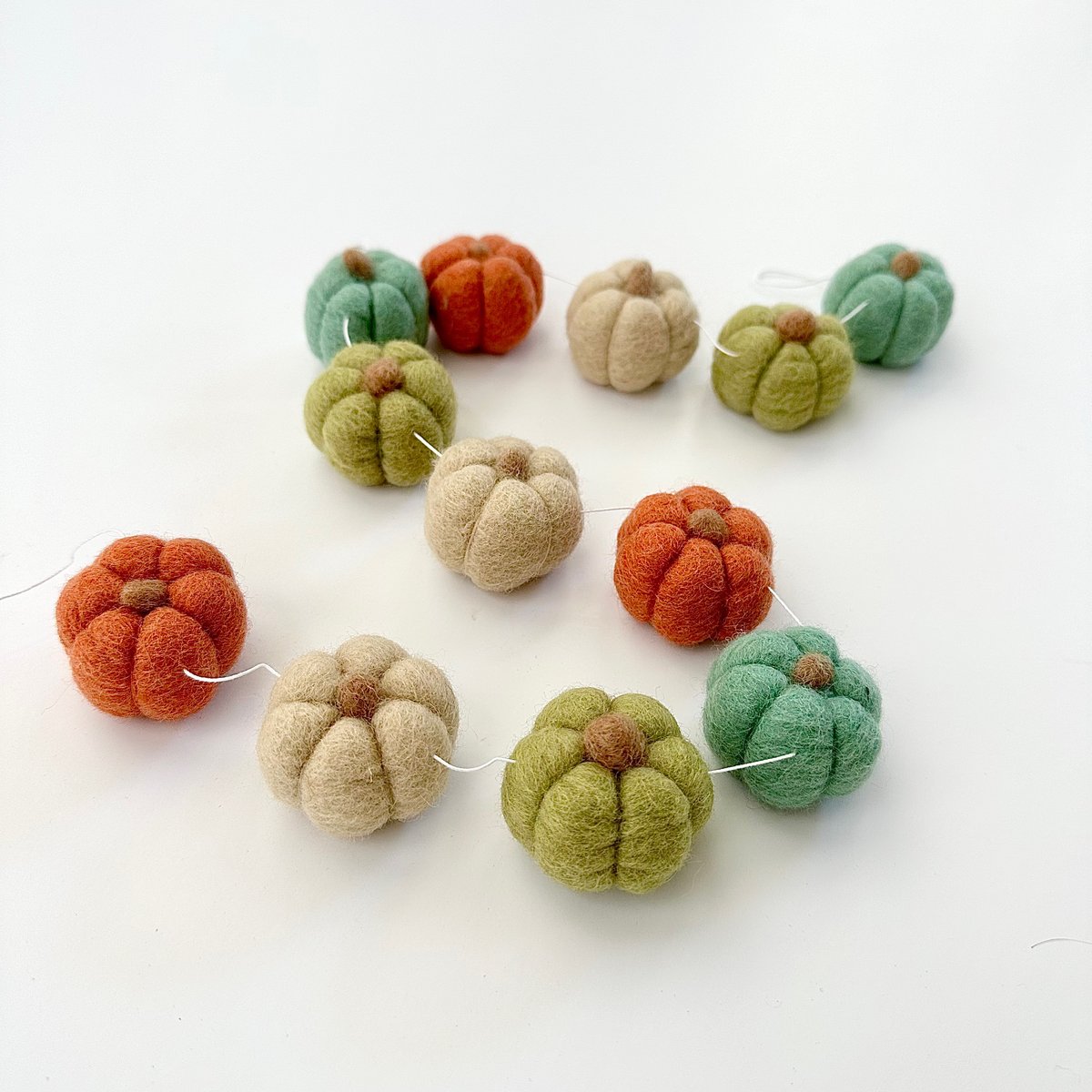 Felt Pumpkin Garland- Orange & Tan- Felt Balls & Dark Orange