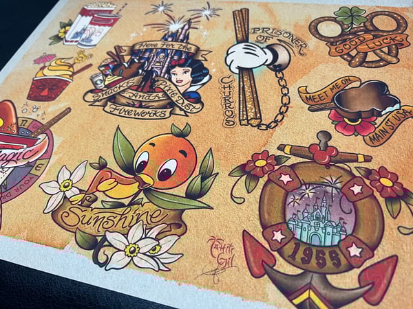 Image of Disney Inspired Traditional Tattoo Flash Sheet: D08 11x14