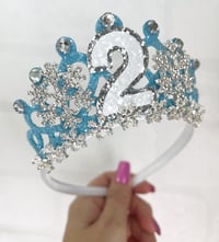 Image 1 of Silver snowflake blue birthday tiara