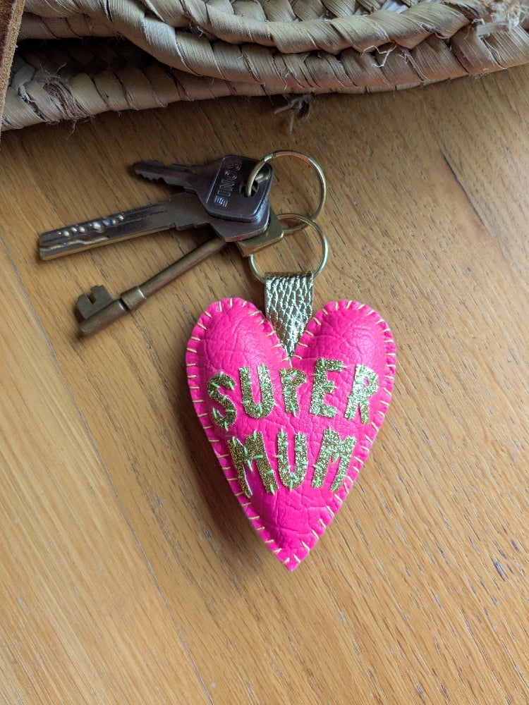 Image of Neon Pink Super Mum Keyring