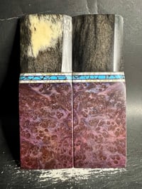 Image 2 of Giraffe Bone & Purple Redwood Burl Segmented Knife Scales