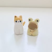 Image 3 of Orange cat with frog ponchos coat ceramic figurine