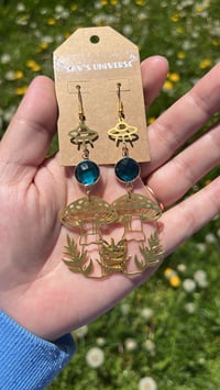 Image 2 of Teal Mushroom Ufo Earrings ✨🛸🌿🍄