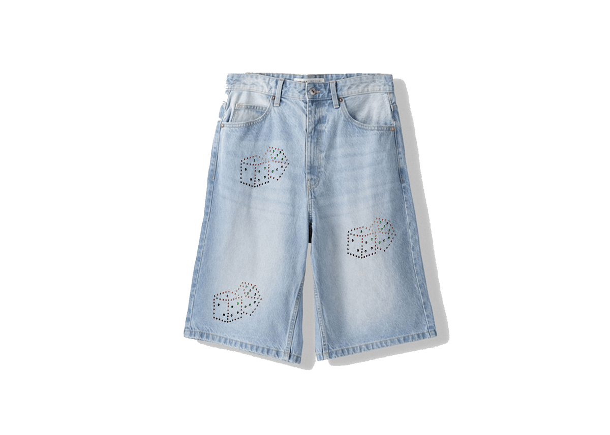 Image of RHINESTONES BAGGY DENIM SHORTS