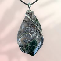 Image 2 of Native Copper in Moss Agate with Sterling Silver Wave Wrap (#37)