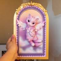 Image 1 of “Cat in The Clouds” Sculpture on wood plaque