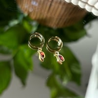 Image 1 of Dainty Garnet Earrings / Gold