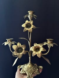 Image 1 of Magnifique candélabre d’église dit « bouquet » avec 3 feux et 6 fleurs de lys, début 1900