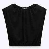 Image 2 of ZARA black shoulder pad elastic waist T-shirt