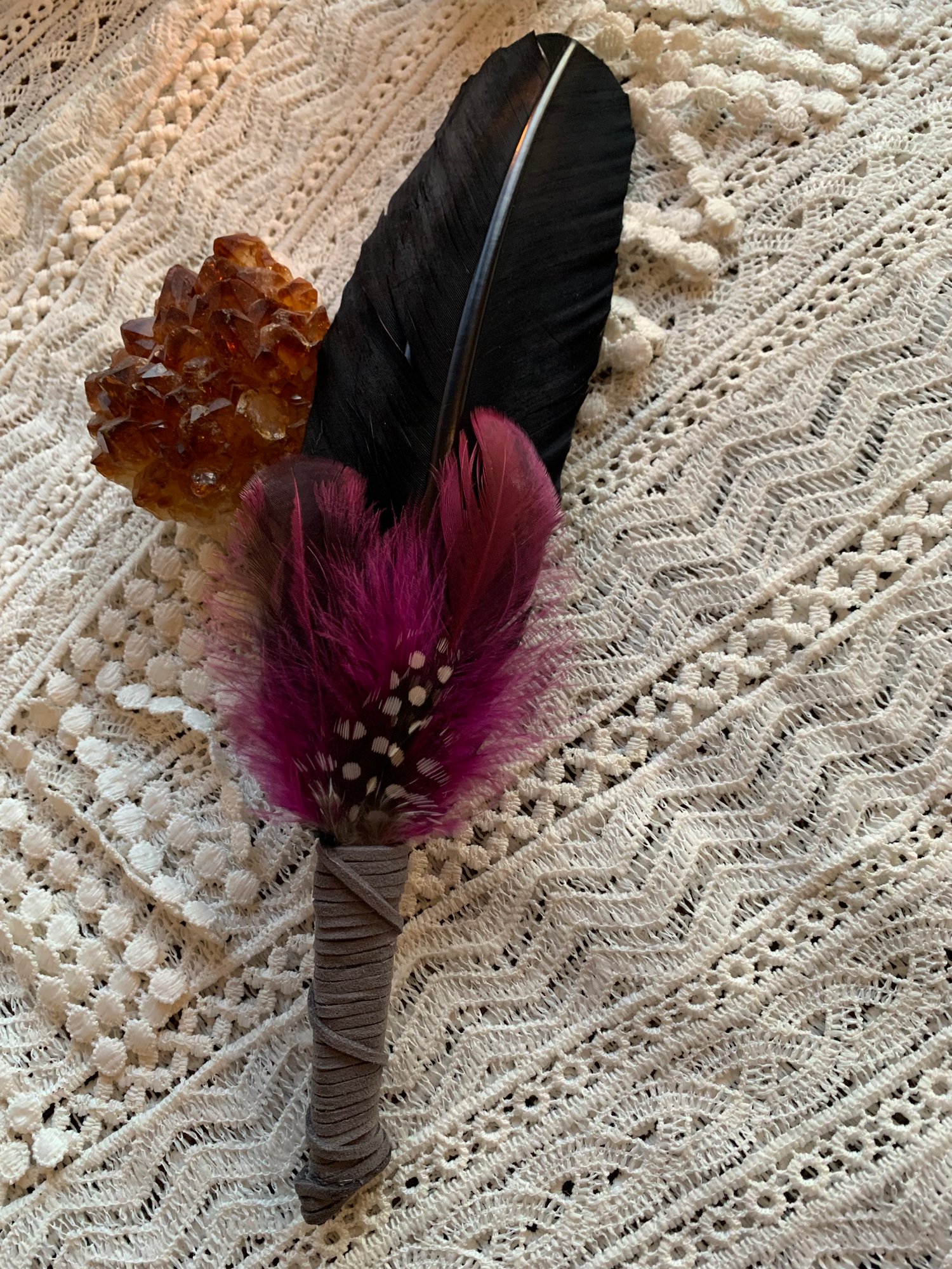 Image of Her beautiful shadow ~ Smudge feather fan large Free US Shipping