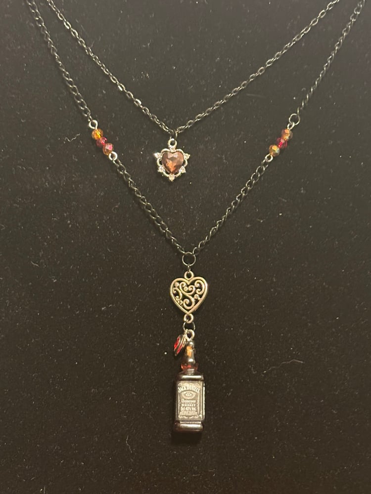 Image of Heart and whiskey Bottle and hearts Charm Necklace