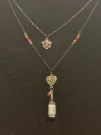 Image 3 of Heart and whiskey Bottle and hearts Charm Necklace