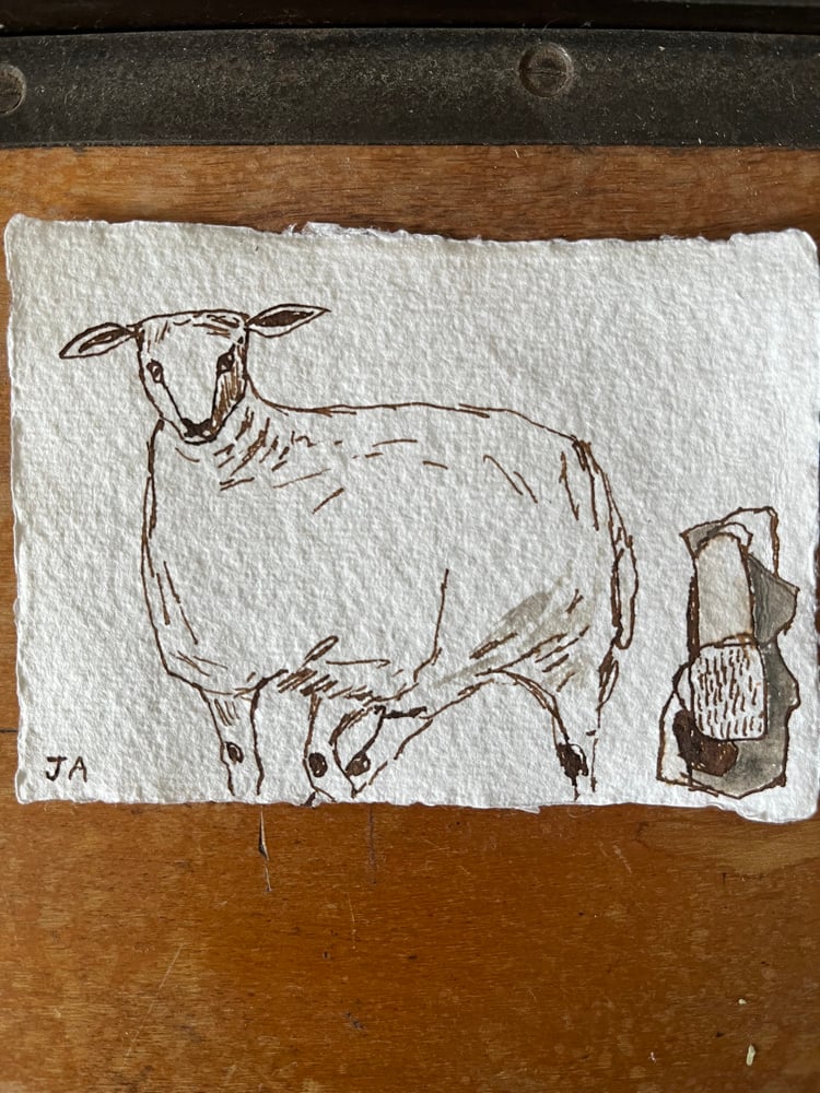 Image of Sheep and standing stone 