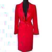 Image 1 of Peter Langner Designer Italian Red Wool Women’s Tailored Jacket & Skirt Size 8  
