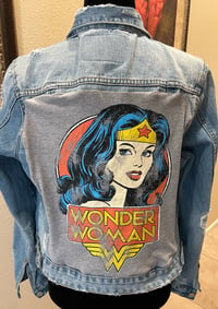 Image 1 of Vintage Blue Denim Distressed Jacket Wonder Woman