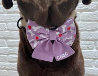 Image 6 of Valentine Dog Sailor Bow - Handmade Lilac or Mint Green with Bones and Hearts Design