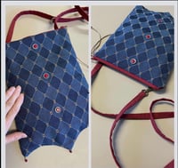 Image 1 of Blue Tapestry With Red Buttons Zippertop Crossbody Strap Bag