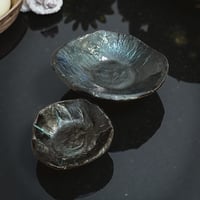 Image 2 of Handmade Iridescent Anthracite Ceramic-Style Nesting Bowls I Cosmic Blue Textured Fruit Bowl|