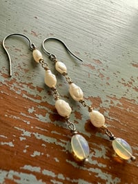 Image 14 of sterling and 14k gold pearl opal dangle earrings