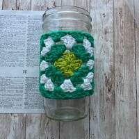 Image 1 of “Green & White” Crocheted Cup Cozy