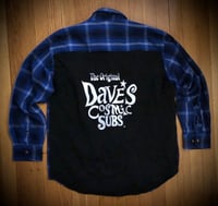 Upcycled “Dave’s Cosmic Subs” t-shirt flannel