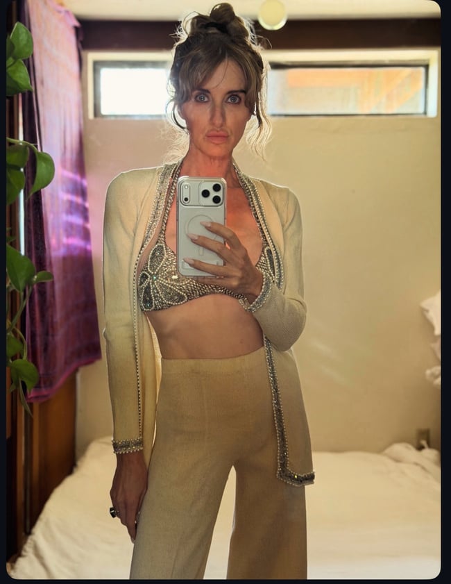 early 70s italian luxury knit trouser set w embellished bra top and sash belt