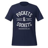 Image 2 of "POCKETS & SOCKETS" - Since 1975 (DC Utility Mark) Dark Unisex Tee -White Text (see color options)