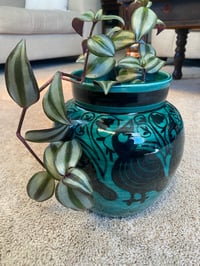 Image 1 of Purple Tradescantia in Blue Green Bird Planter