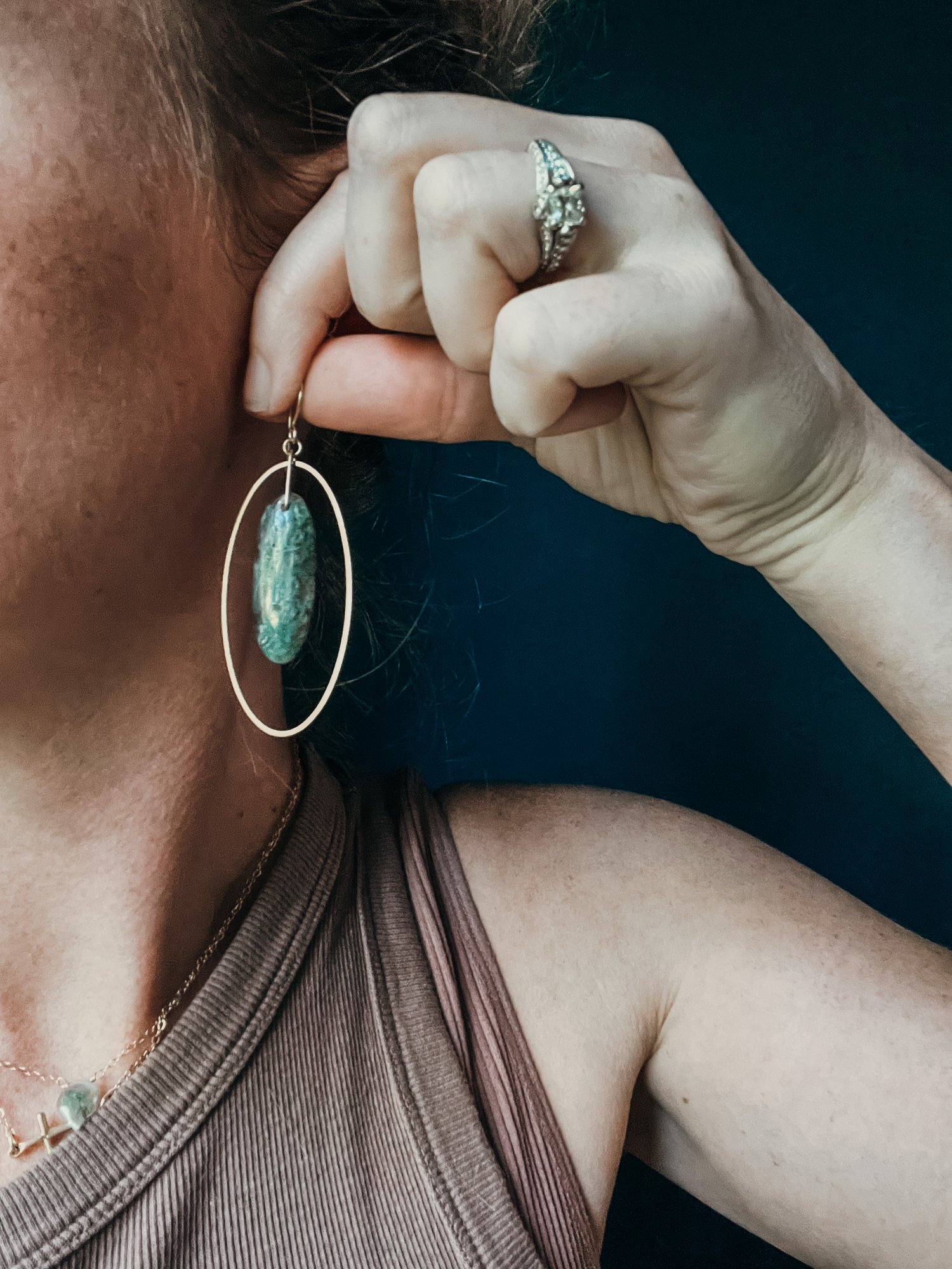 Image of OOAK Moss Agate Oval Hoop Dangles