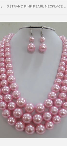 Image of 3 STRAND PINK PEARL NECKLACE SET