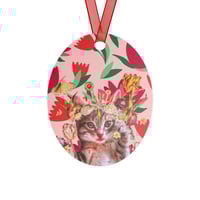 Image 4 of Penelope - Double-sided Metal Ornament - Round Metal Ornament - Oval Metal Ornament - Cat Collage 