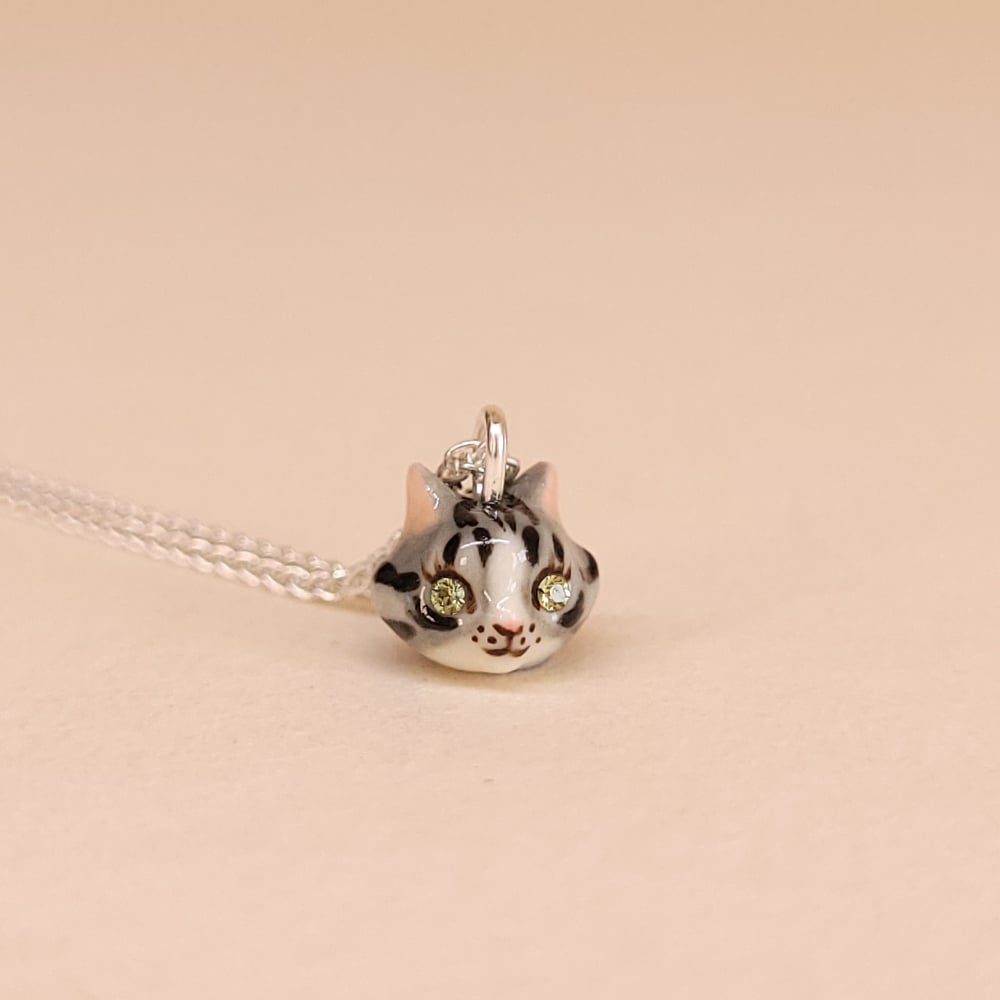 Image of Silver Tabby Porcelain & Sterling Silver Teeny Tiny Cat Pendant