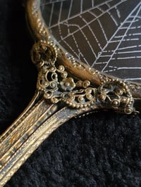 Image 4 of Large Antique magnifying Hand mirror with Real Preserved Web